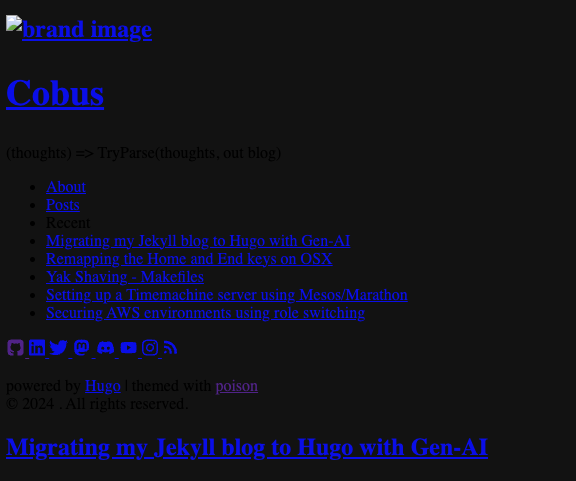 Hugo blog site shown without any CSS